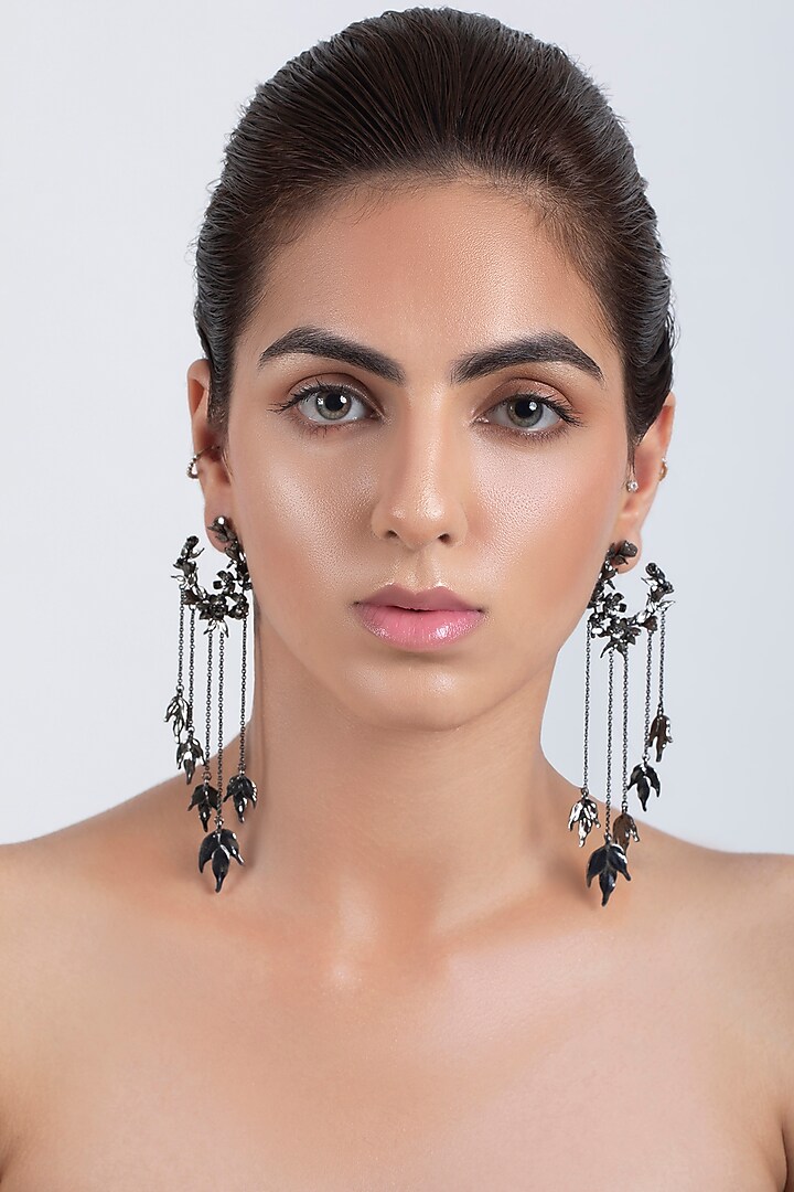 Gunmetal Finish Handcrafted Wreath Earrings by Opalina at Pernia's Pop Up Shop