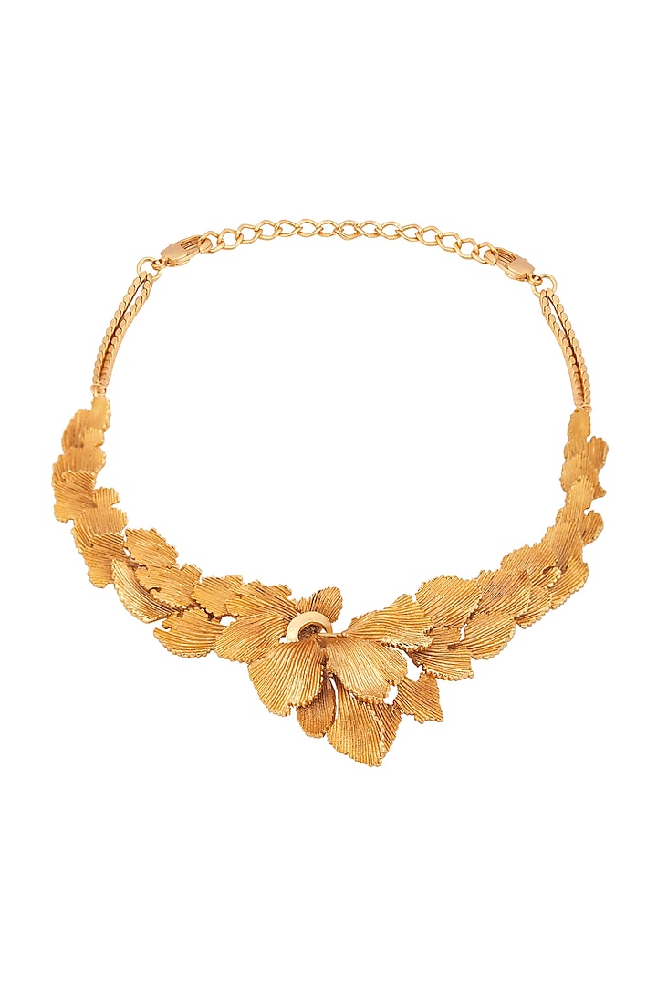 Matte Gold Plated Textured Necklace by Opalina