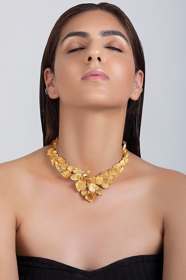 Matte Gold Plated Textured Necklace by Opalina at Pernia's Pop Up Shop
