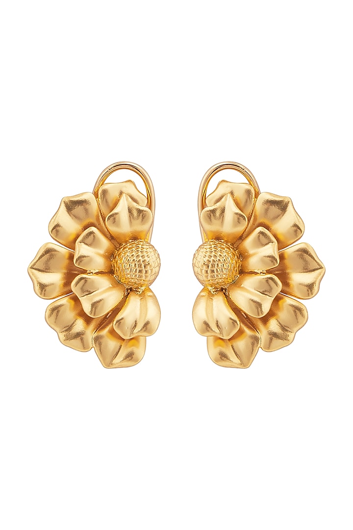 Matte Gold Plated Floral Stud Earrings by Opalina