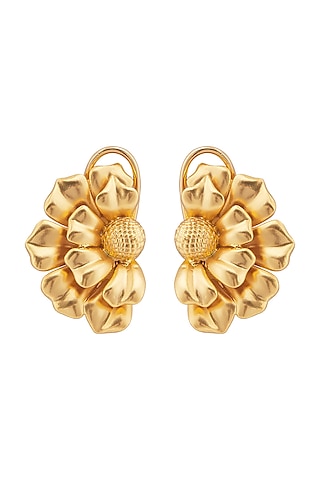 Matte Gold Plated Floral Stud Earrings by Opalina