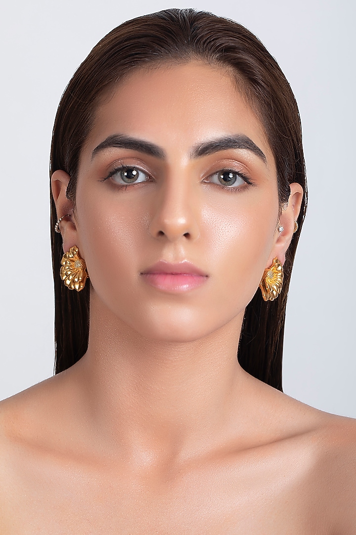 Matte Gold Plated Floral Stud Earrings by Opalina at Pernia's Pop Up Shop