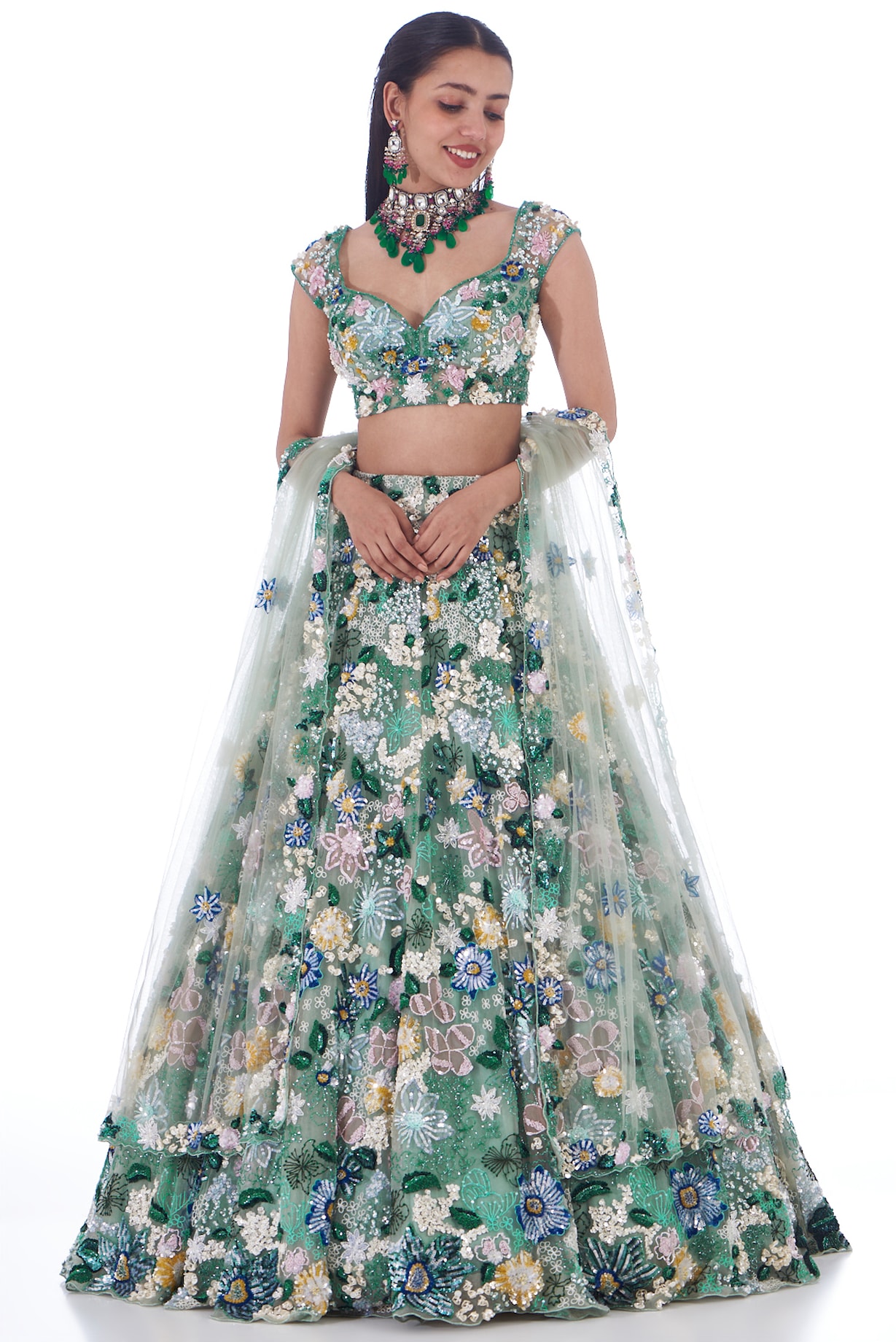 Sea Green Bridal Embroidered Lehenga Blouse Dupatta Set Party & Wedding Collection