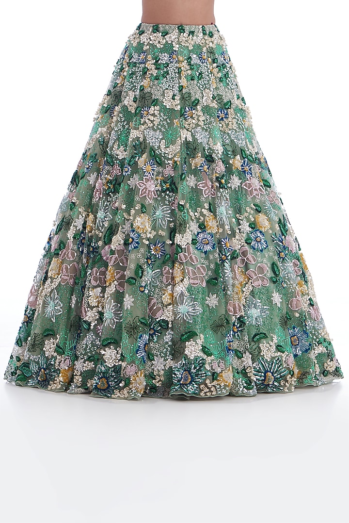 Sea Green Tulle Net Embroidered Bridal Lehenga Set by OPUS ATELIER at Pernia's Pop Up Shop