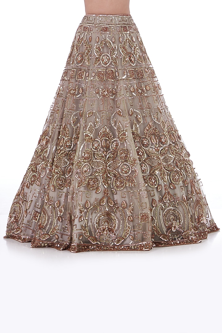 Ash Grey Tulle Net Hand Embroidered Bridal Lehenga Set by OPUS ATELIER at Pernia's Pop Up Shop