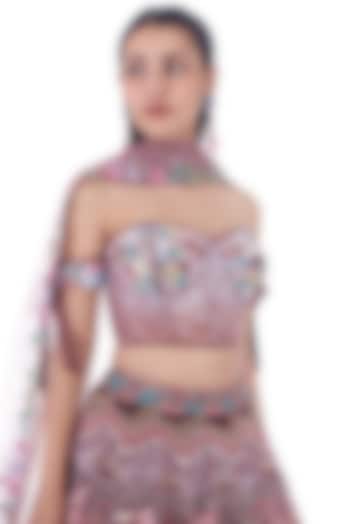 Dark Mauve Tulle Net Sequins Embroidered Wedding Lehenga Set by OPUS ATELIER at Pernia's Pop Up Shop