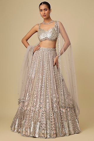 Silver Petal Embellished Lehenga Set