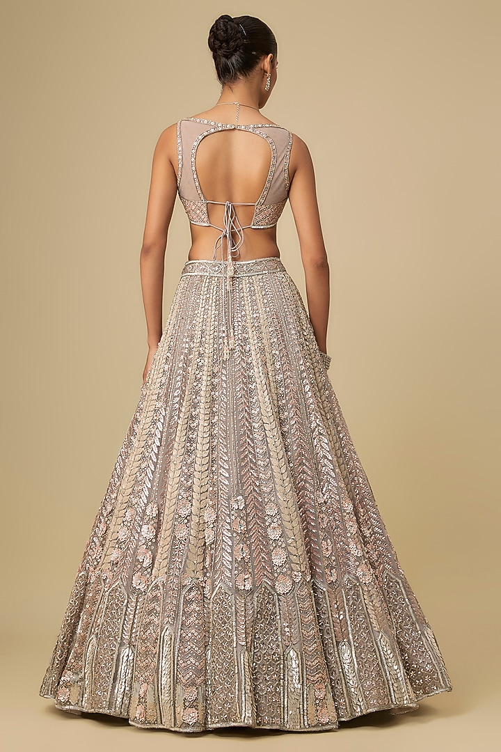 Silver Net Hand Embroidered Bridal Lehenga Set by OPUS ATELIER at Pernia's Pop Up Shop