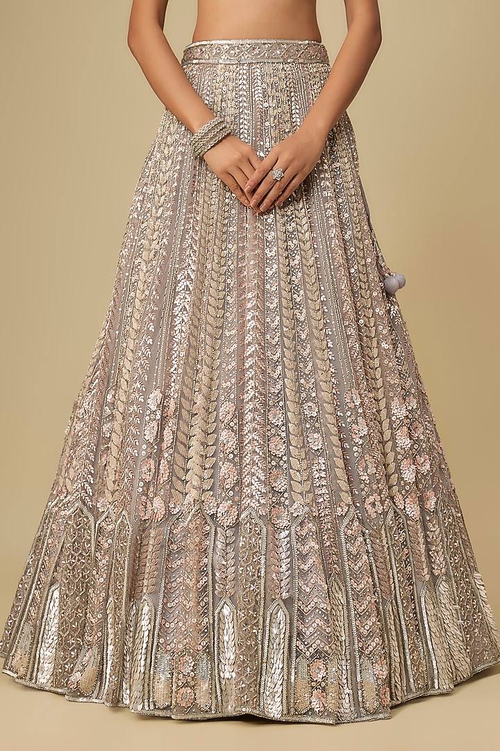 Silver Net Hand Embroidered Bridal Lehenga Set by OPUS ATELIER at Pernia's Pop Up Shop