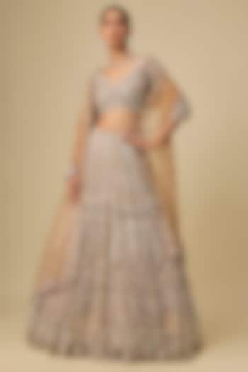 Beige Net Hand Embroidered Bridal Lehenga Set by OPUS ATELIER at Pernia's Pop Up Shop