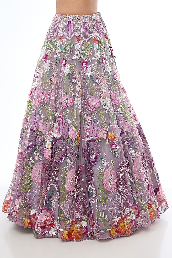Multi-Colored Tulle Net Sequins Hand Embroidered Bridal Lehenga Set by OPUS ATELIER at Pernia's Pop Up Shop
