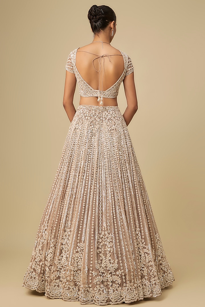 Pinkish Grey Net Sequins & Crystal Hand Embroidered Bridal Lehenga Set by OPUS ATELIER at Pernia's Pop Up Shop