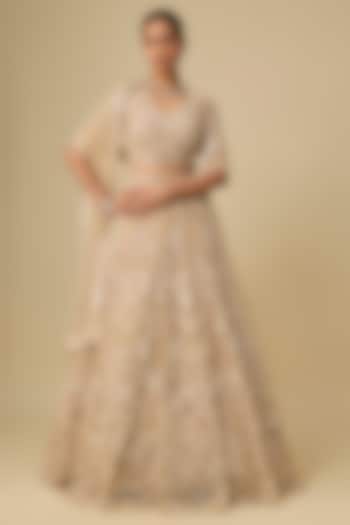 Beige Net Hand Embroidered Bridal Lehenga Set by OPUS ATELIER at Pernia's Pop Up Shop