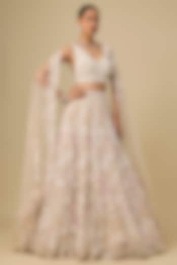 Ivory & Pink Net Hand Embroidered Bridal Lehenga Set by OPUS ATELIER at Pernia's Pop Up Shop