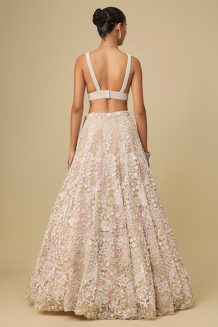 Ivory & Pink Net Hand Embroidered Bridal Lehenga Set by OPUS ATELIER at Pernia's Pop Up Shop