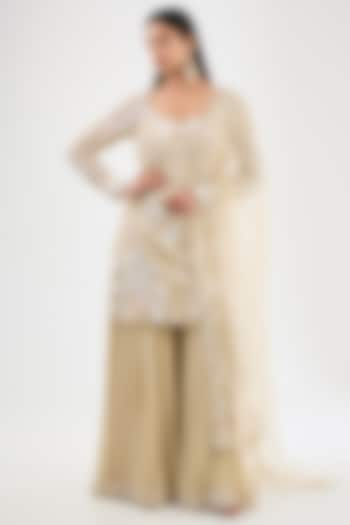 Ivory Georgette Sharara Set by OPUS ATELIER at Pernia's Pop Up Shop