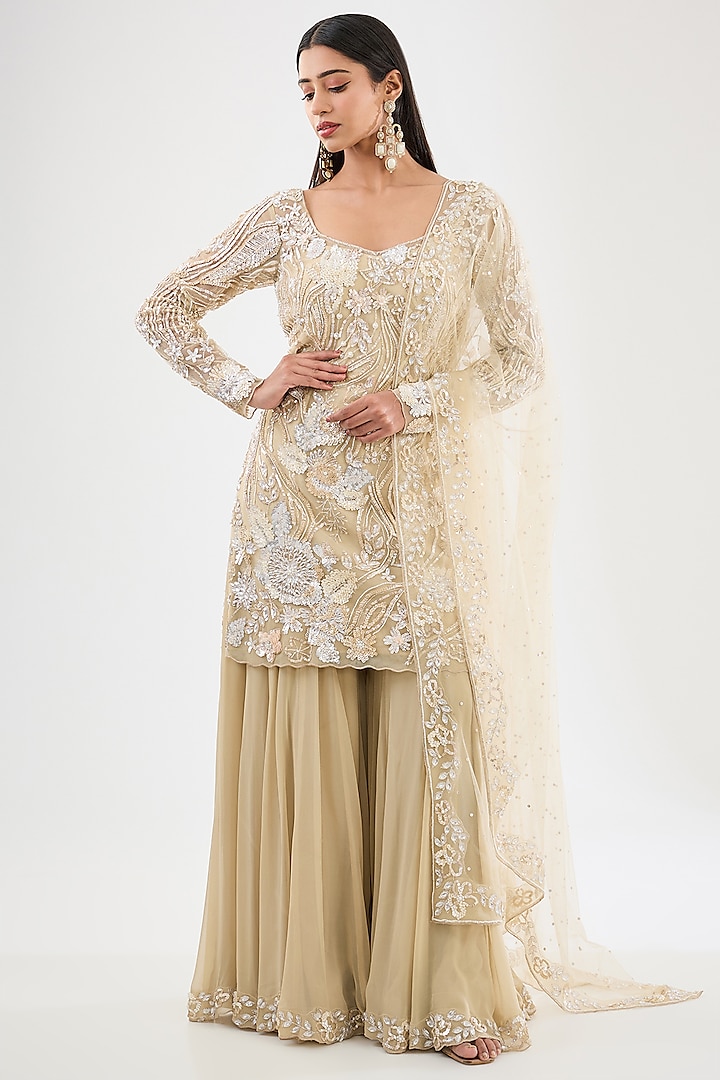 Ivory Georgette Sharara Set by OPUS ATELIER at Pernia's Pop Up Shop