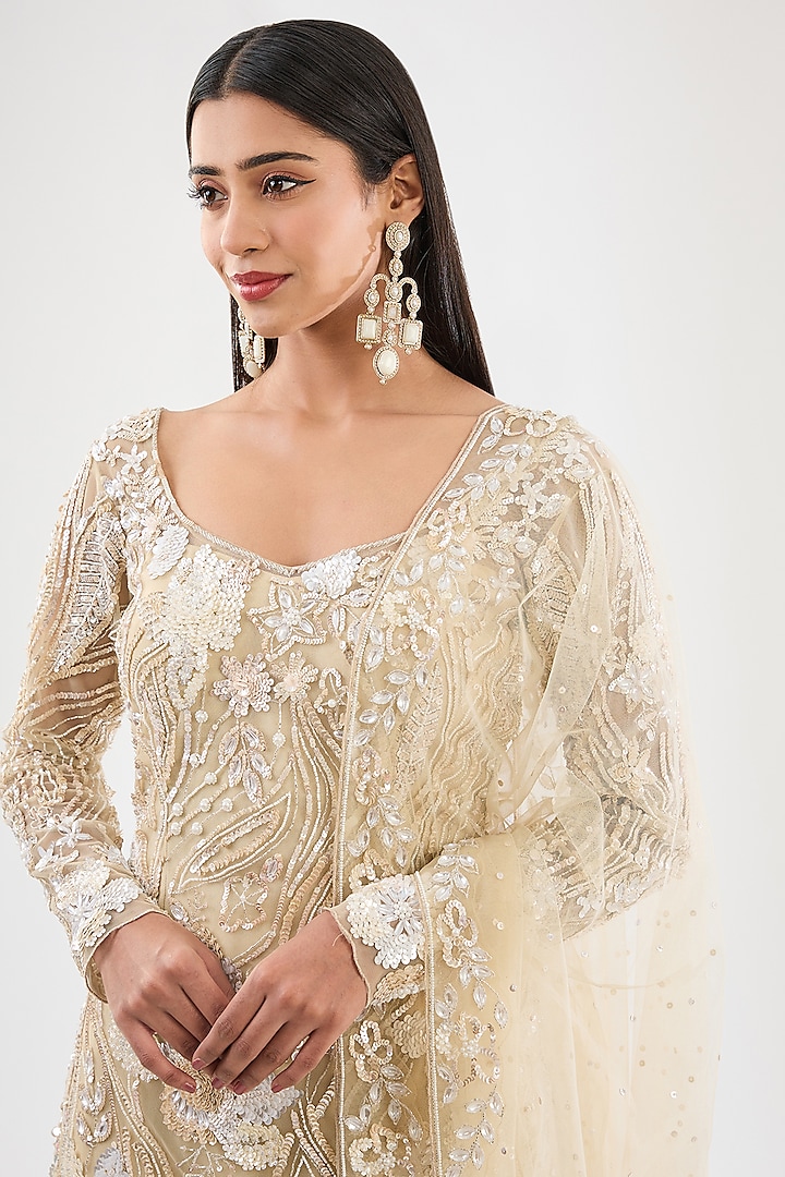 Ivory Georgette Wedding Sharara Set by OPUS ATELIER at Pernia's Pop Up Shop
