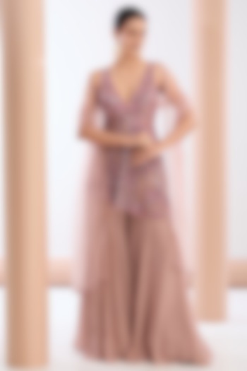 Deep Pink Net & Georgette Wedding Sharara Set by OPUS ATELIER at Pernia's Pop Up Shop