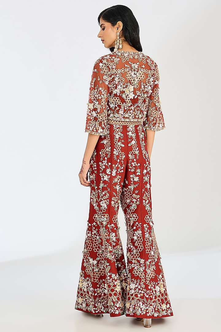 Burnt Orange Tulle Net Embroidered Bridal Sharara Set by OPUS ATELIER at Pernia's Pop Up Shop