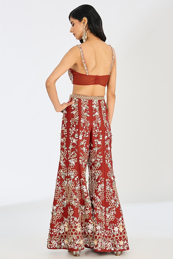 Burnt Orange Tulle Net Embroidered Bridal Sharara Set by OPUS ATELIER at Pernia's Pop Up Shop