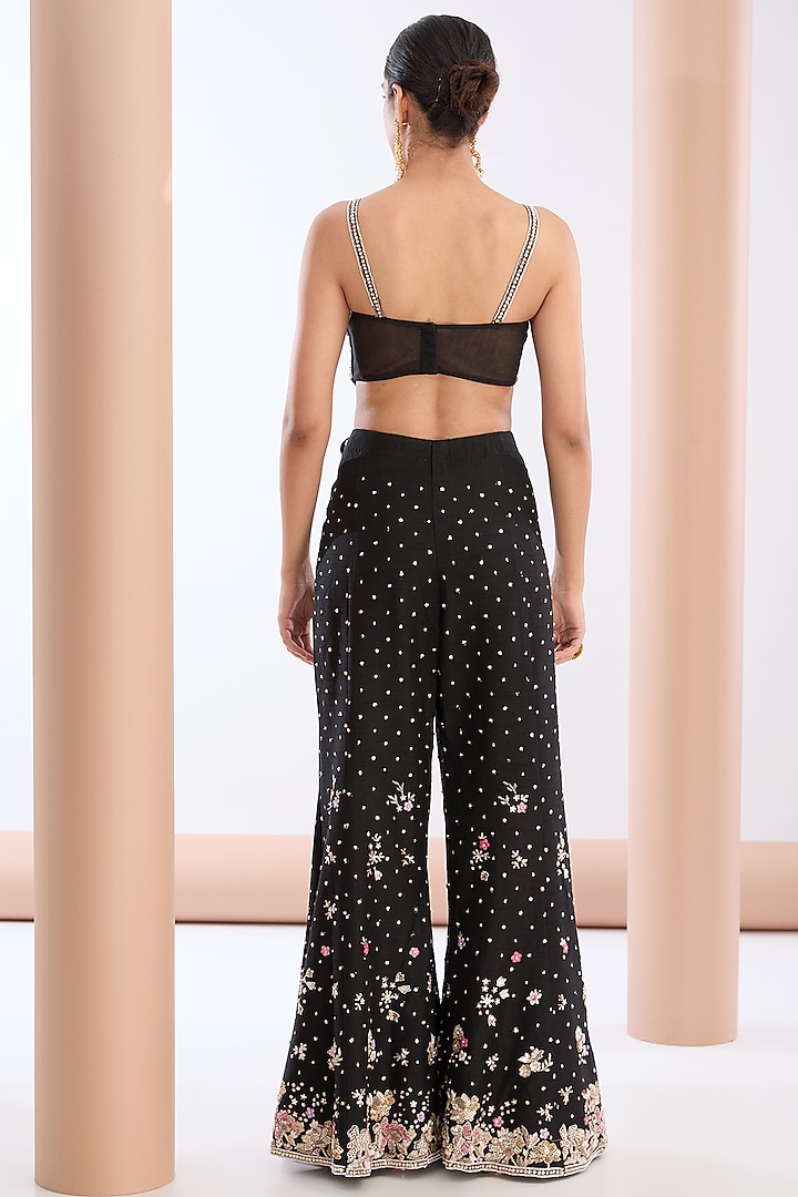 Black Tulle Net & Raw Silk Hand Embroidered Jacket Set by OPUS ATELIER at Pernia's Pop Up Shop