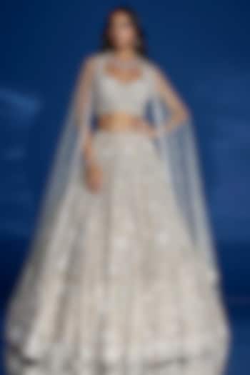 Light Beige Tulle & Satin Hand Embroidered Bridal lehenga for 22 Lehenga Set by OPUS ATELIER at Pernia's Pop Up Shop