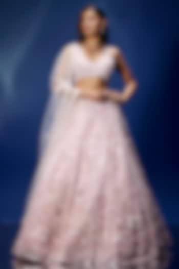 Baby Pink Tulle & Satin Hand Embroidered Bridal lehenga for 22 Lehenga Set by OPUS ATELIER at Pernia's Pop Up Shop