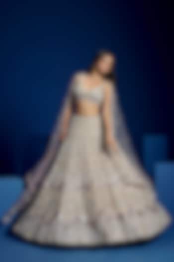 Dusty Mauve & Silver Tulle Hand Embroidered Bridal lehenga for 22 Lehenga Set by OPUS ATELIER at Pernia's Pop Up Shop