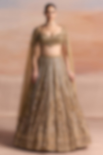 Gold Net Sequin Embroidered Bridal Bridal Lehenga Set by OPUS ATELIER at Pernia's Pop Up Shop