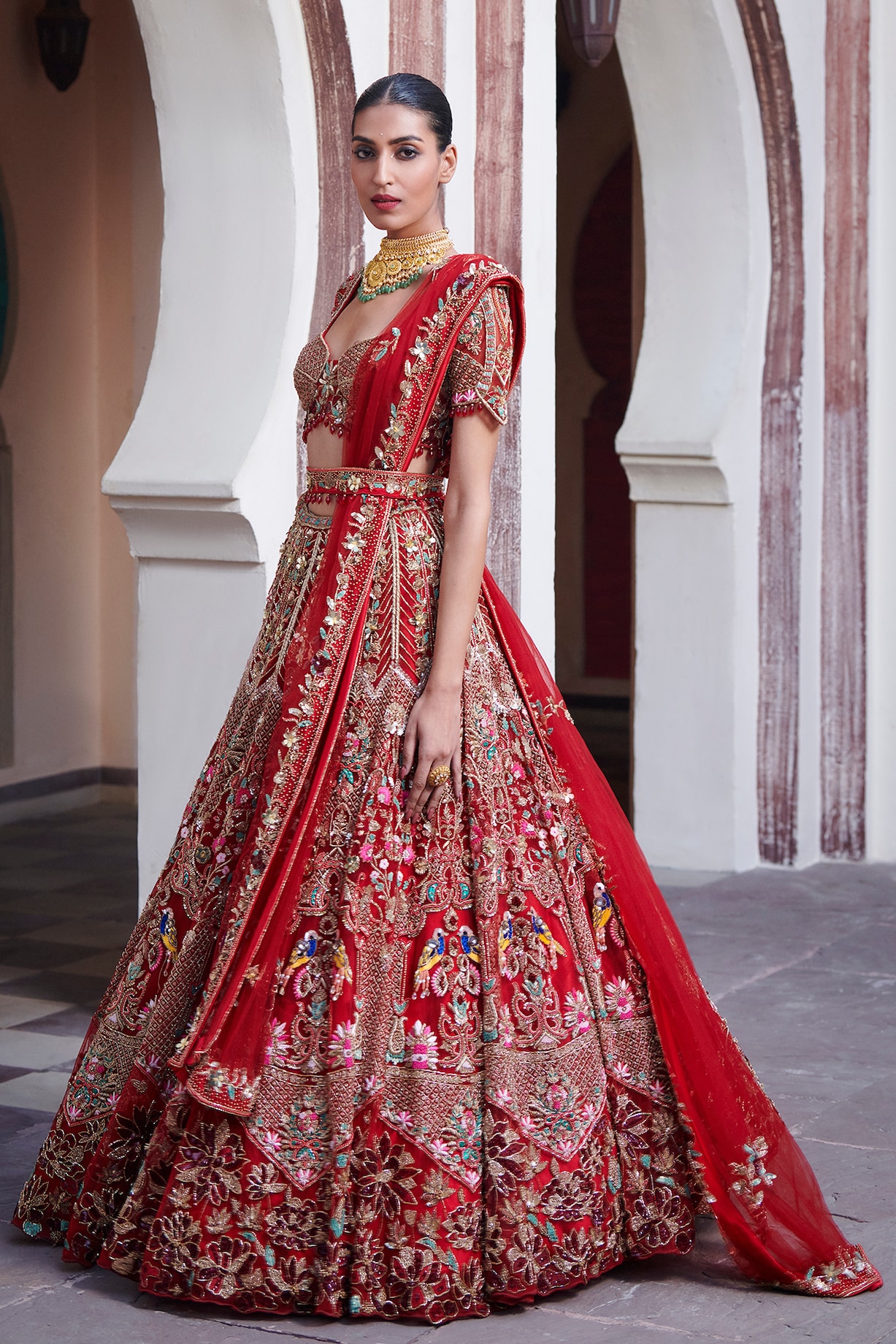 True Red Tulle Lehenga