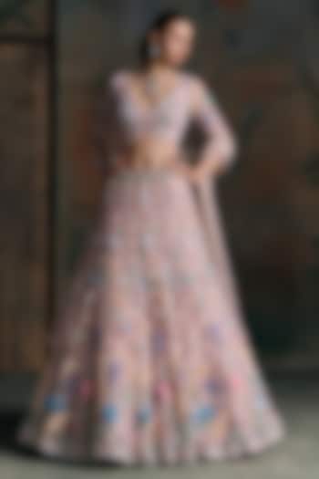 Pink Net Floral Embellished Bridal Bridal Lehenga Set by OPUS ATELIER at Pernia's Pop Up Shop