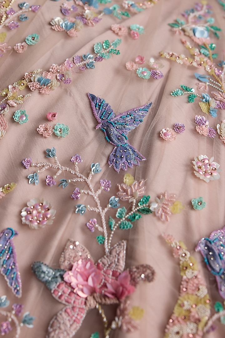 Pink Net Floral Embellished Bridal Bridal Lehenga Set by OPUS ATELIER at Pernia's Pop Up Shop