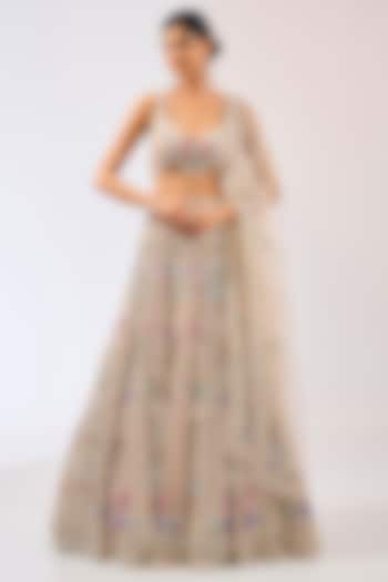 Soft Pink Tulle Net Hand Embroidered Bridal Lehenga Set by OPUS ATELIER at Pernia's Pop Up Shop