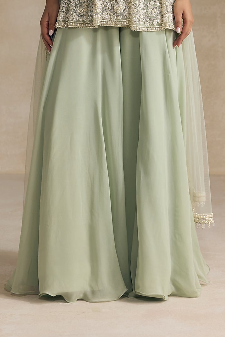 Light Jade Georgette Pearl Embroidered Wedding Sharara Set by OPUS ATELIER at Pernia's Pop Up Shop