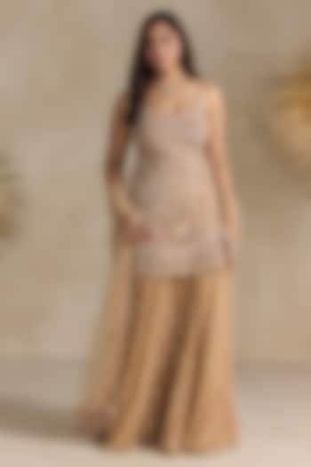 Peach Georgette Sequins Hand Embroidered Bridal Sharara Set by OPUS ATELIER at Pernia's Pop Up Shop