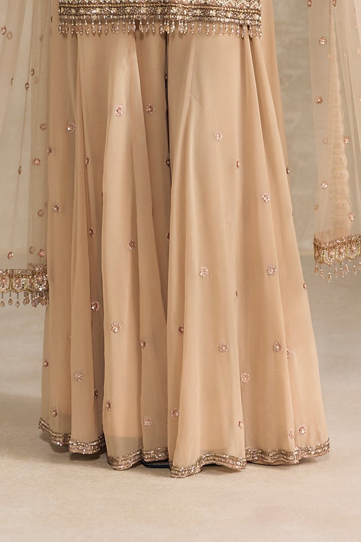 Rose Gold & Peach Georgette Sequins Embroidered Bridal Sharara Set by OPUS ATELIER at Pernia's Pop Up Shop