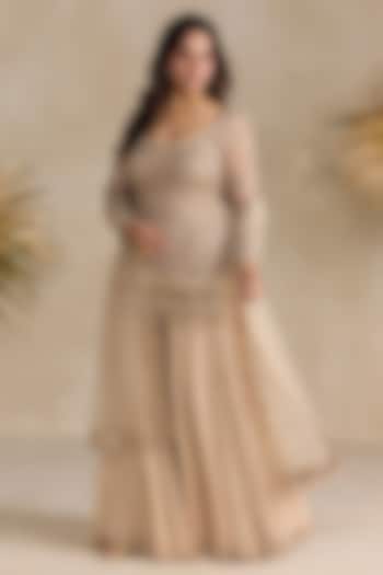 Rose Gold Georgette Sequins Embroidered Bridal Sharara Set by OPUS ATELIER at Pernia's Pop Up Shop
