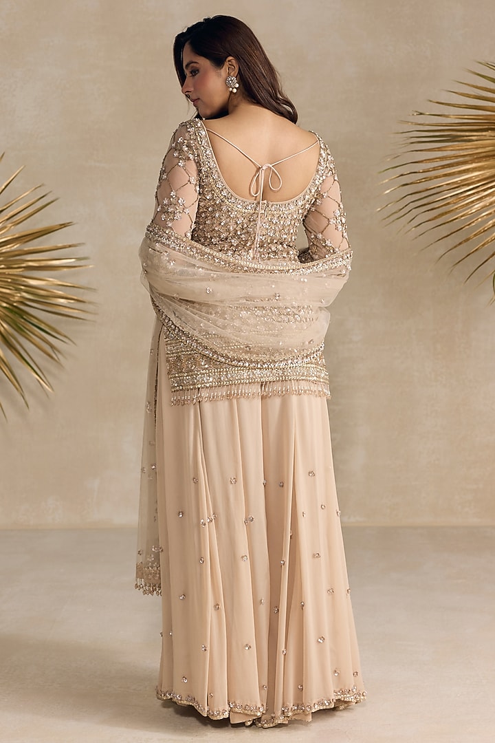Rose Gold Georgette Sequins Embroidered Bridal Sharara Set by OPUS ATELIER at Pernia's Pop Up Shop