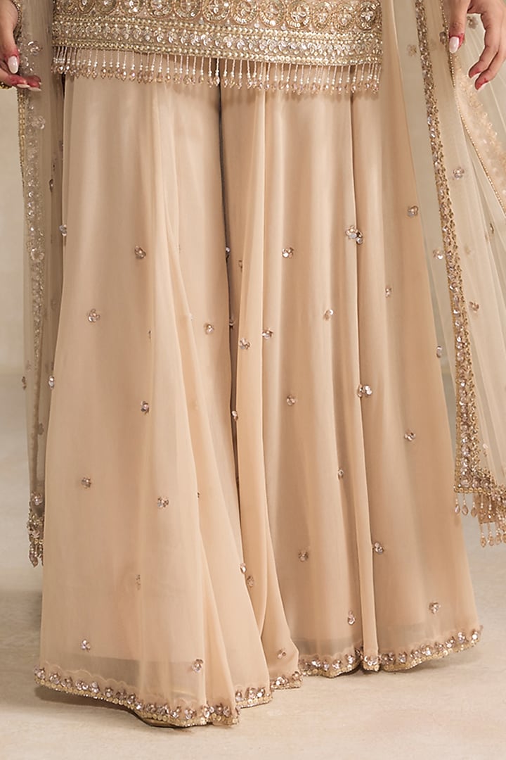 Rose Gold Georgette Sequins Embroidered Bridal Sharara Set by OPUS ATELIER at Pernia's Pop Up Shop