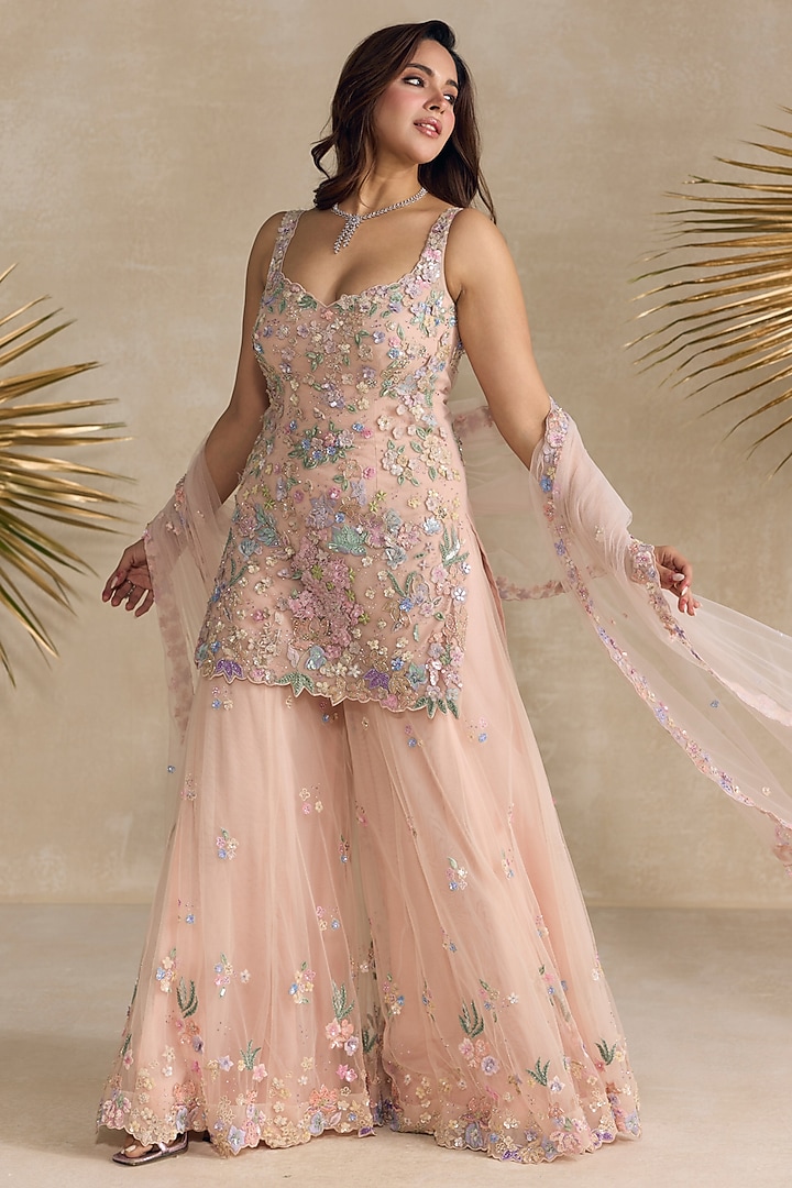 Pink Georgette Sequins Embroidered Bridal Sharara Set by OPUS ATELIER at Pernia's Pop Up Shop