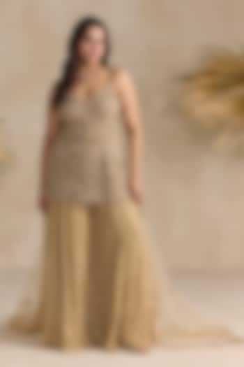 Golden Georgette Sequins Embroidered Bridal Sharara Set by OPUS ATELIER at Pernia's Pop Up Shop