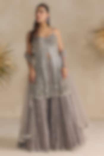 Grey Georgette Sequins Hand Embroidered Bridal Sharara Set by OPUS ATELIER at Pernia's Pop Up Shop
