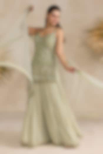 Green Georgette Bridal Sharara Set by OPUS ATELIER at Pernia's Pop Up Shop