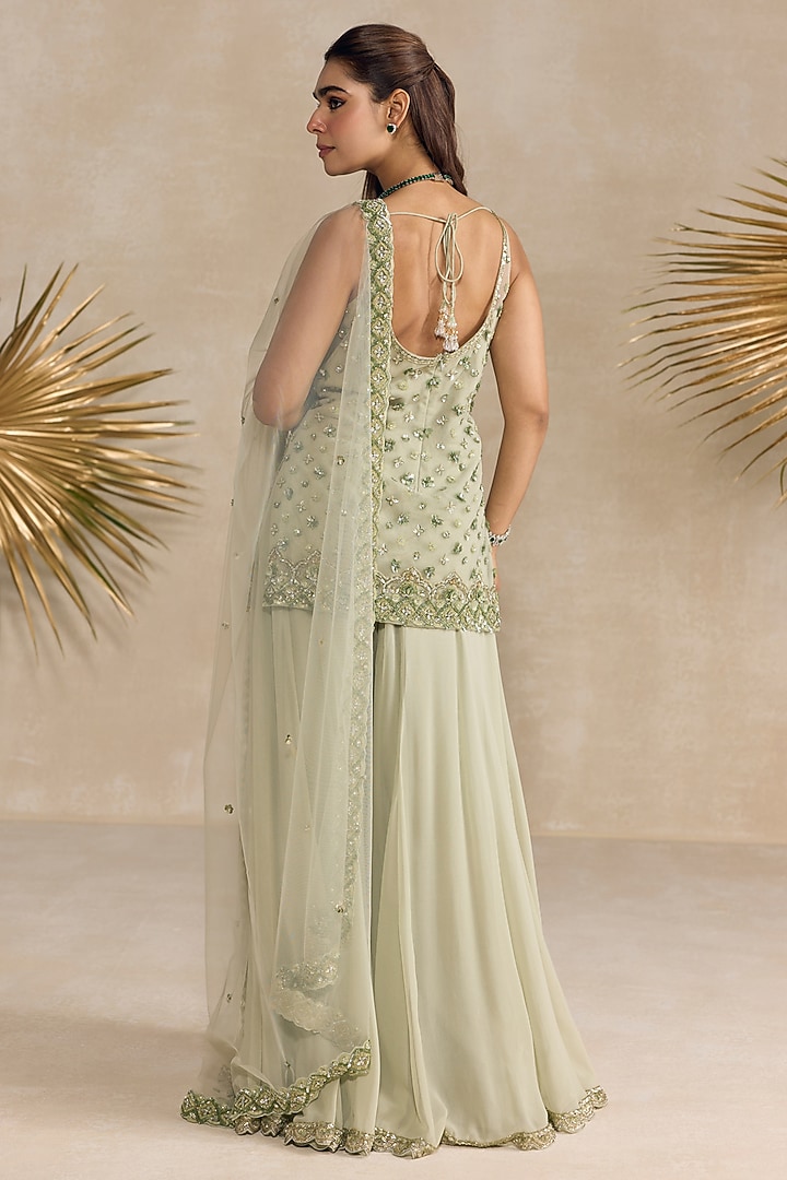 Green Georgette Bridal Sharara Set by OPUS ATELIER at Pernia's Pop Up Shop