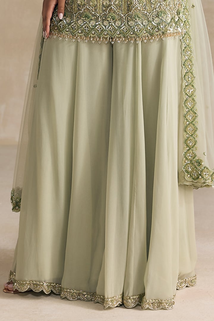 Green Georgette Bridal Sharara Set by OPUS ATELIER at Pernia's Pop Up Shop