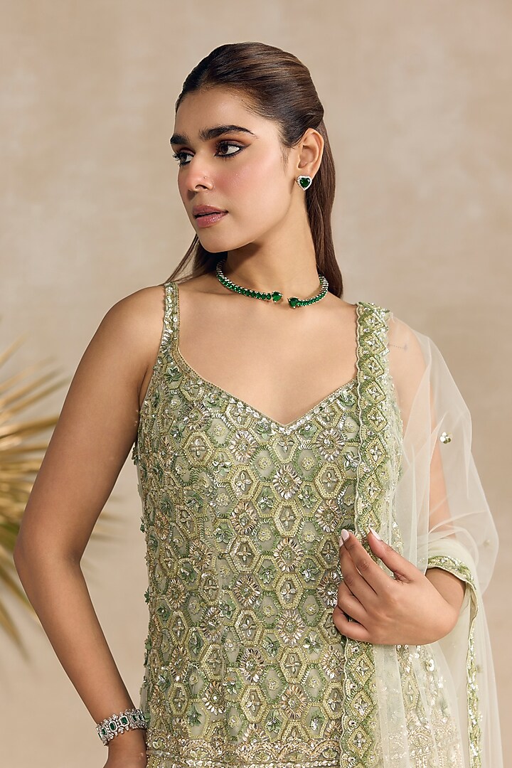Green Georgette Bridal Sharara Set by OPUS ATELIER at Pernia's Pop Up Shop