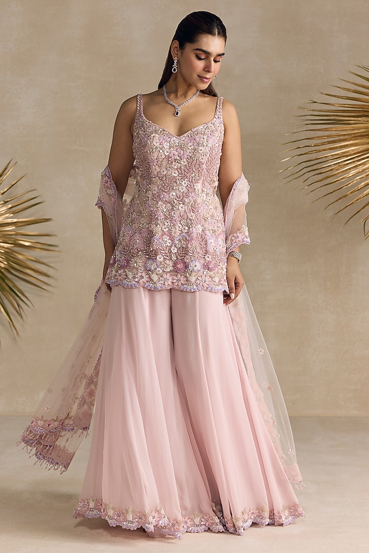 Pastel Pink Georgette Bridal Sharara Set by OPUS ATELIER at Pernia's Pop Up Shop