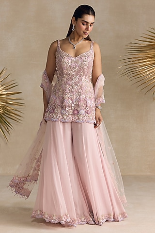 Pastel Pink Georgette Sharara Set by OPUS ATELIER