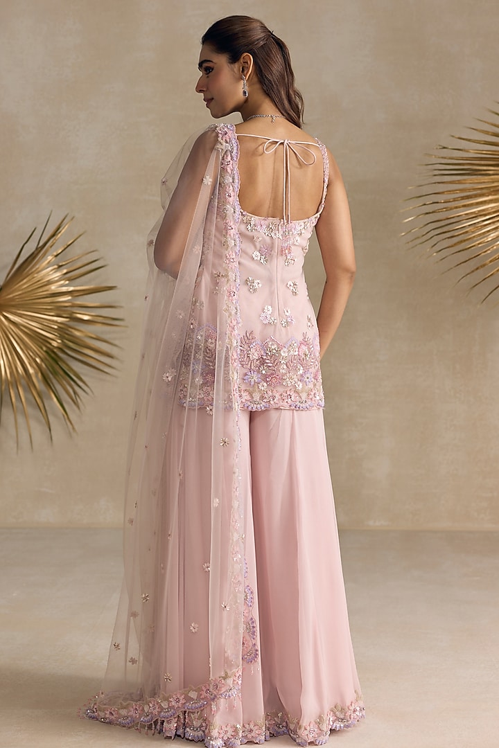 Pastel Pink Georgette Bridal Sharara Set by OPUS ATELIER at Pernia's Pop Up Shop